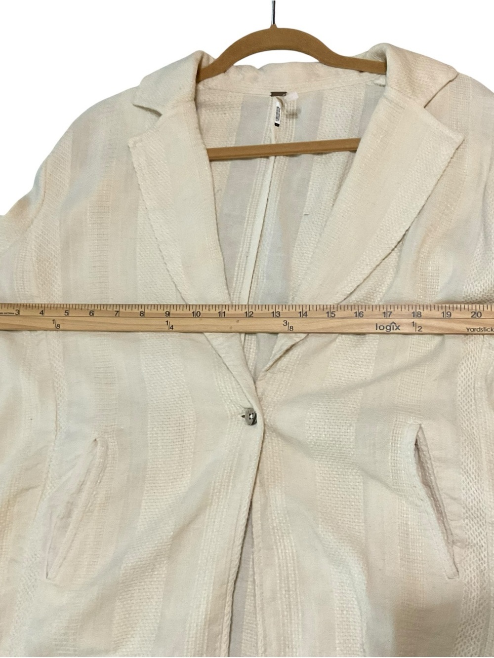Free People Ivory Linen Blend Textured Blazer Jacket Size Small Boho Coastal - Picture 7 of 7